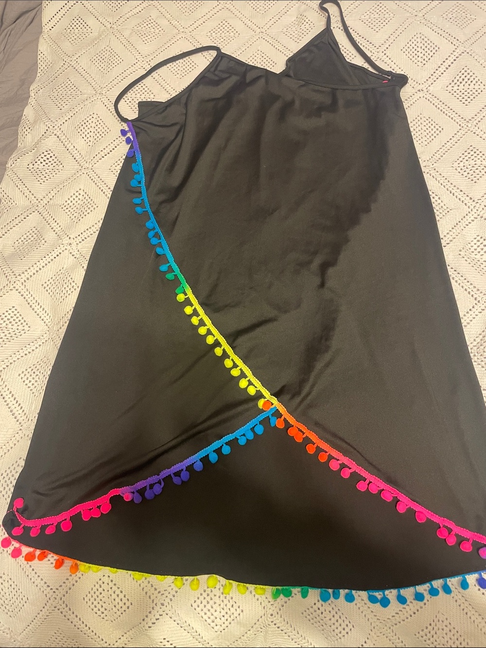 Black Women’s Swim Cover-Up with Rainbow Pom Trim